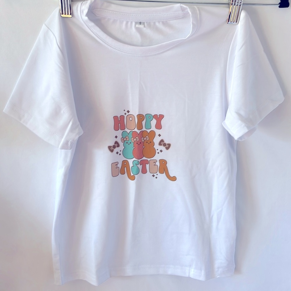 Easter shirt White Easter bunny T-shirt size small handmade graphic tee